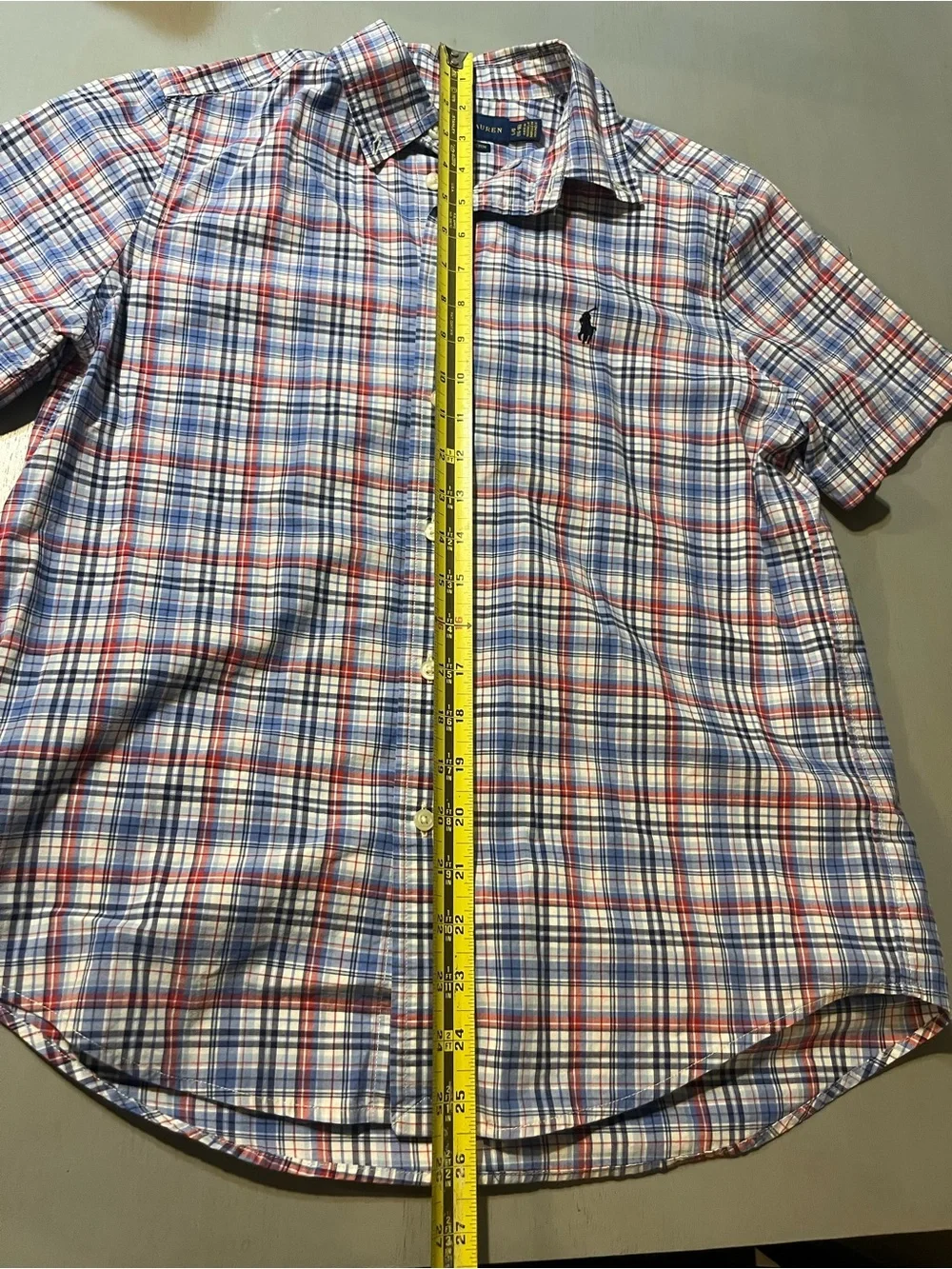 Polo Ralph Lauren Boys L (14-16) Short Sleeve Plaid Button Down Shirt Blue Red